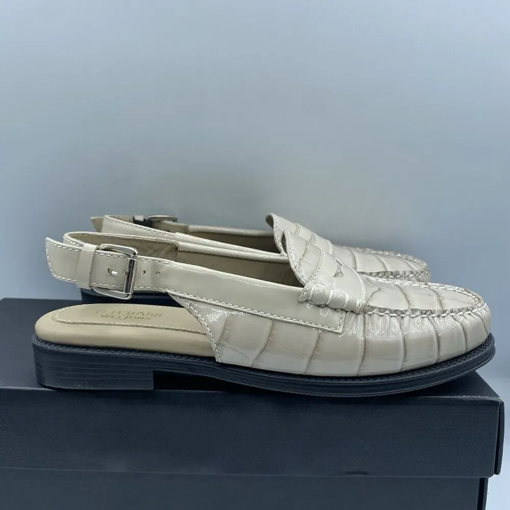 GH Bass Weejuns Whitney Slingback Shoes Womens 6.5M Croco Beige Grey Patent NWB